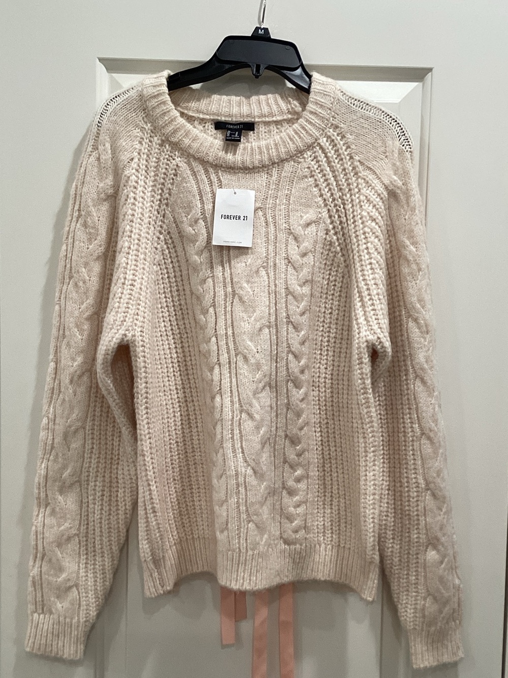 Forever 21 Cream Cable Knit Crewneck Sweater
